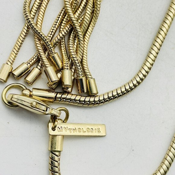 Mythologie Signed Snake Chain Medallion Necklace Mirrored Acrylic Circles Gold - Picture 2 of 9